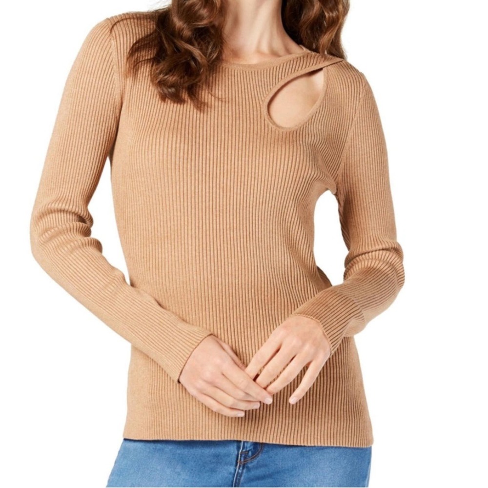 INC International Concepts Women's Heather Ginger Teardrop Cutout Sweater sz L